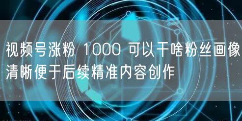 视频号涨粉 1000 可以干啥粉丝画像清晰便于后续精准内容创作