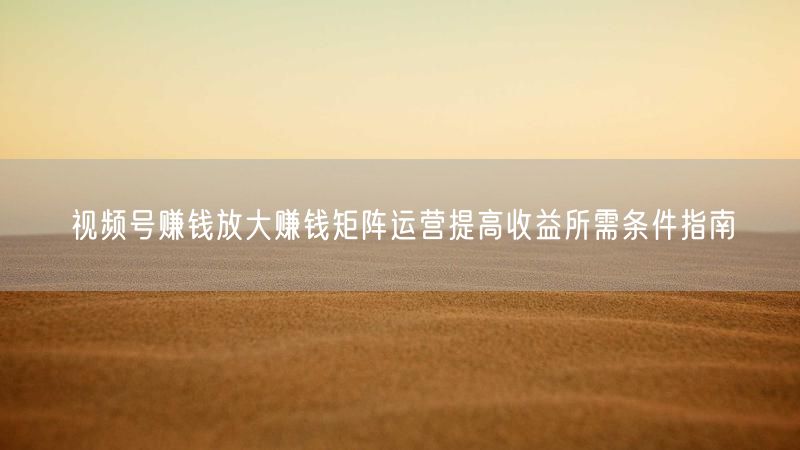 视频号赚钱放大赚钱矩阵运营提高收益所需条件指南